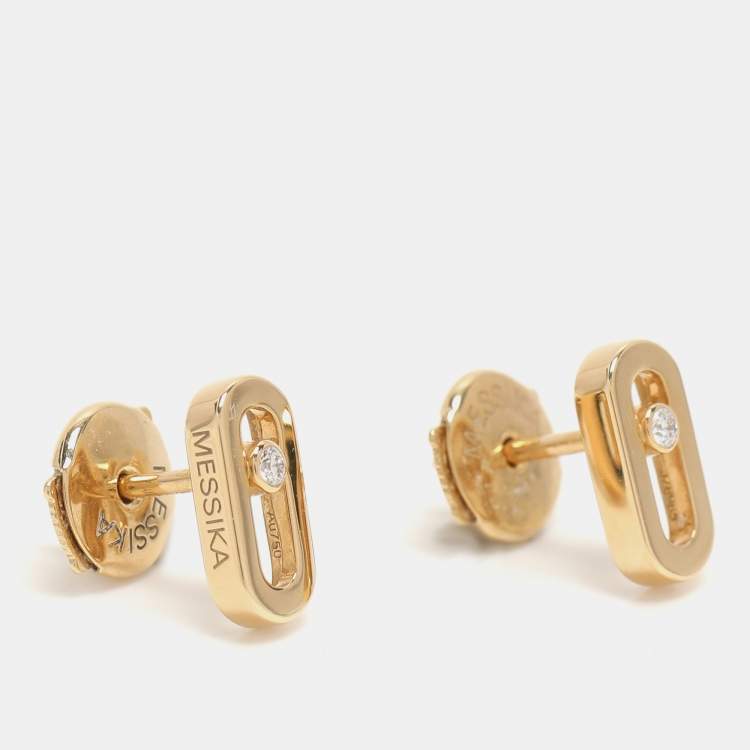 Pre Owned Messika Move Uno Diamond 18k Yellow Gold Stud Earrings