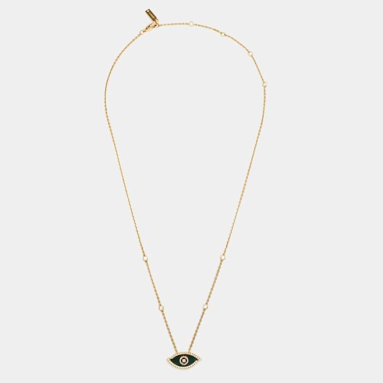 Pre Owned Messika Lucky Eye Malachite Diamonds 18k Yellow Gold Necklace