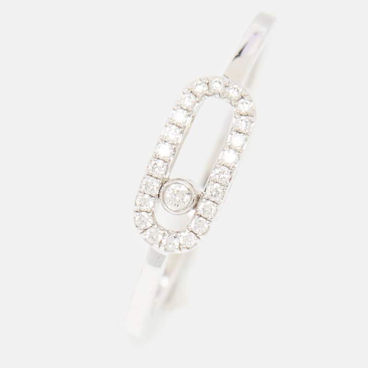 Pre Owned Messika Move Uno Diamonds 18k White Gold Ring Size 51
