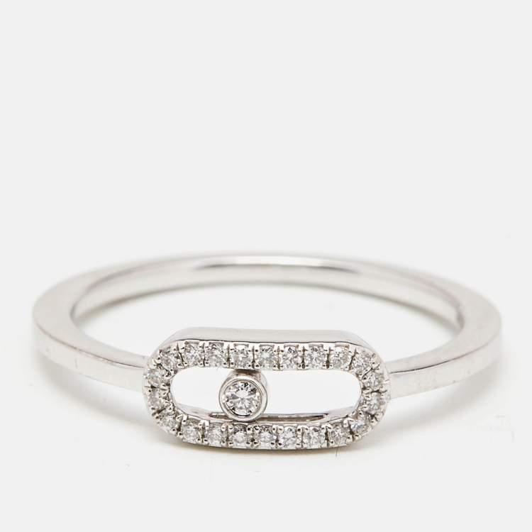 Pre Owned Messika Move Uno Diamonds 18k White Gold Ring Size 51