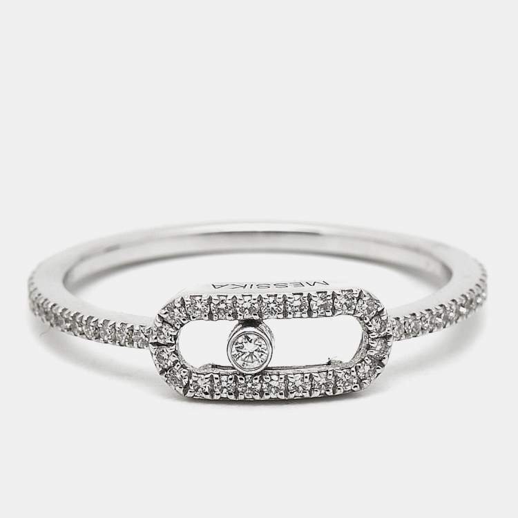 Pre Owned Messika Move Uno Diamond 18k White Gold Ring Size 52