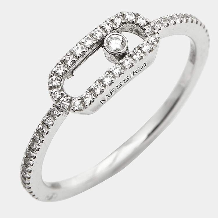 Pre Owned Messika Move Uno Diamond 18k White Gold Ring Size 52