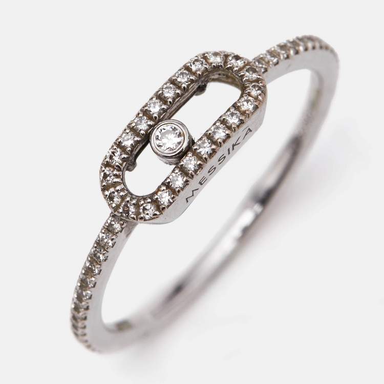 Pre Owned Messika Move Uno Pavé Diamonds 18k White Gold Ring Size 52