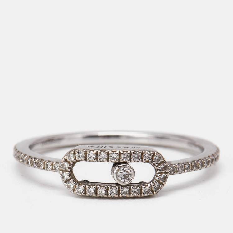 Pre Owned Messika Move Uno Pavé Diamonds 18k White Gold Ring Size 52