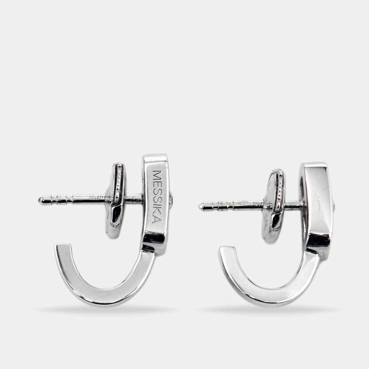 Pre Owned Messika Move Uno Diamond 18k White Gold Mini Hoop Earrings