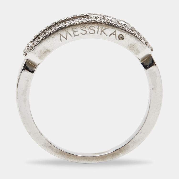 Pre Owned Messika Baby Move Pavé Diamonds 18k White Gold Ring Size 56