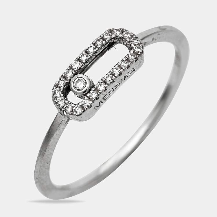Pre Owned Messika Move Uno Diamonds 18k White Gold Ring Size 57