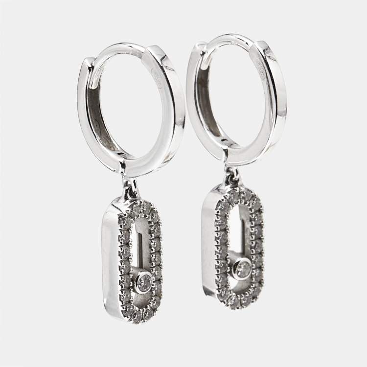 Pre Owned Messika Move Uno Diamonds 18k White Gold Hoop Earrings