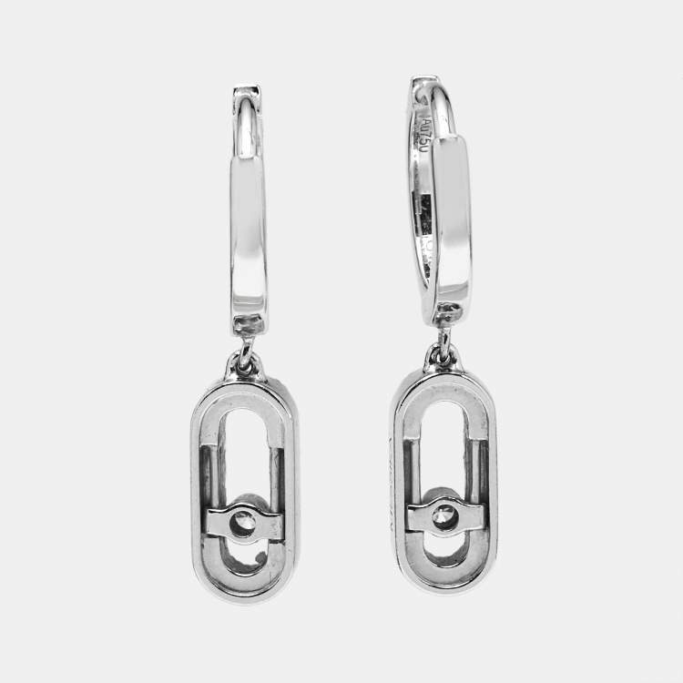 Pre Owned Messika Move Uno Diamonds 18k White Gold Hoop Earrings