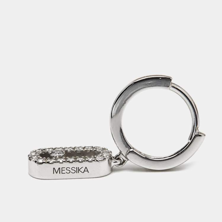 Pre Owned Messika Move Uno Diamonds 18k White Gold Hoop Earrings