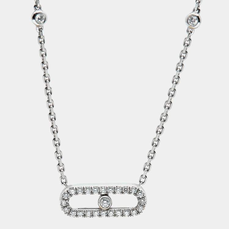 Pre Owned Messika Move Uno Pave Diamond 18K White Gold Necklace