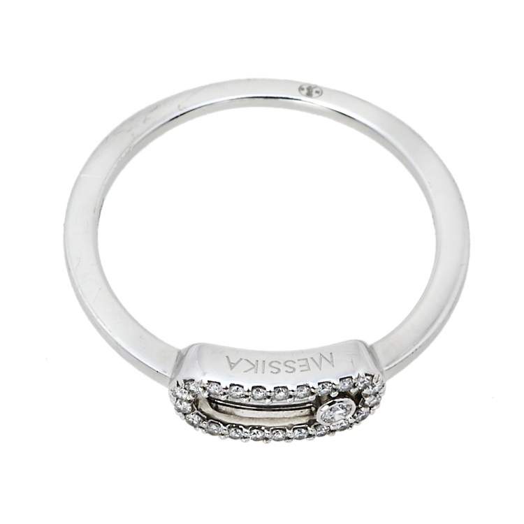 Pre Owned Messika Move Uno Pave Diamond 18K White Gold Ring Size 52
