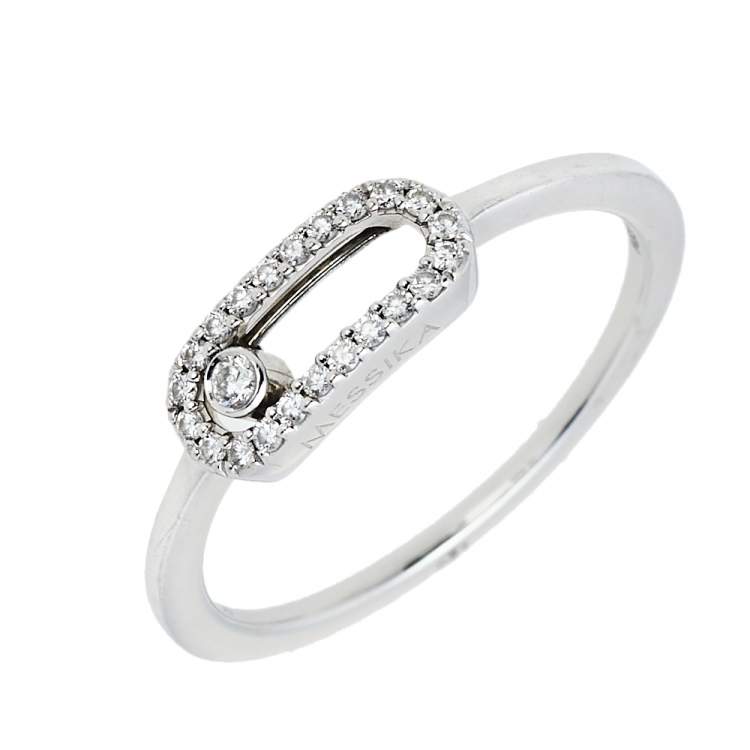 Pre Owned Messika Move Uno Pave Diamond 18K White Gold Ring Size 52