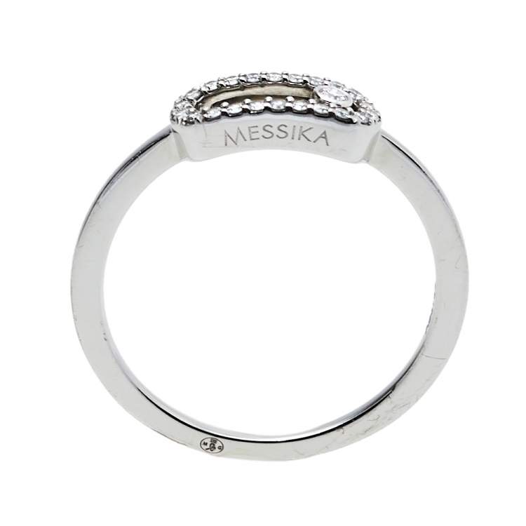 Pre Owned Messika Move Uno Pave Diamond 18K White Gold Ring Size 52