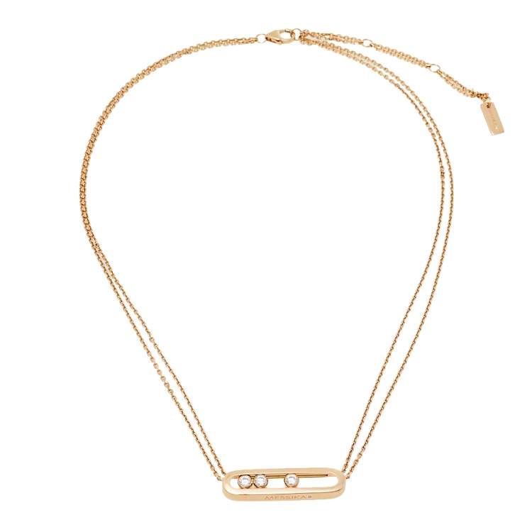 Pre Owned Messika Move Diamond 18K Rose Gold Double Chain Pendant Necklace
