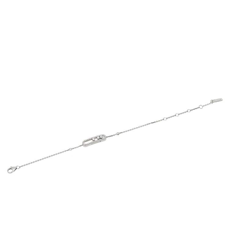 Pre Owned Messsika Baby Move Pave Diamond 18K White Gold Bracelet