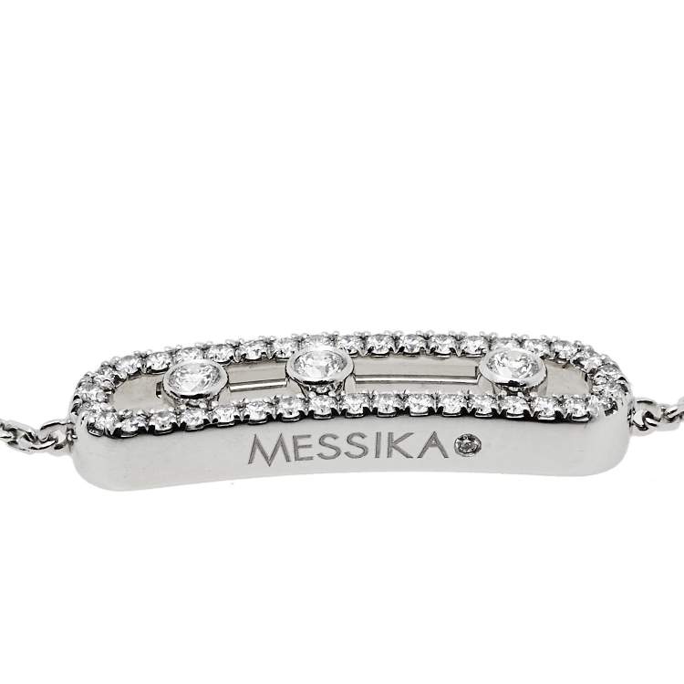 Pre Owned Messsika Baby Move Pave Diamond 18K White Gold Bracelet