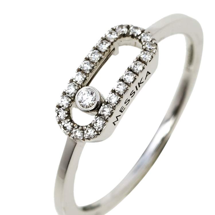 Pre Owned Messika Move Uno Pave Diamond 18K White Gold Ring Size 51