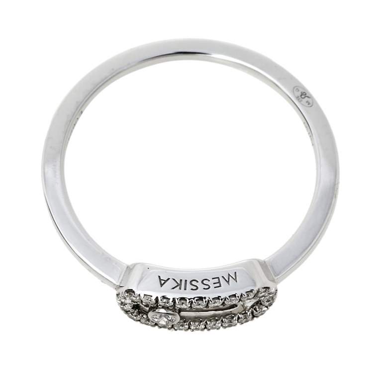 Pre Owned Messika Move Uno Pave Diamond 18K White Gold Ring Size 51