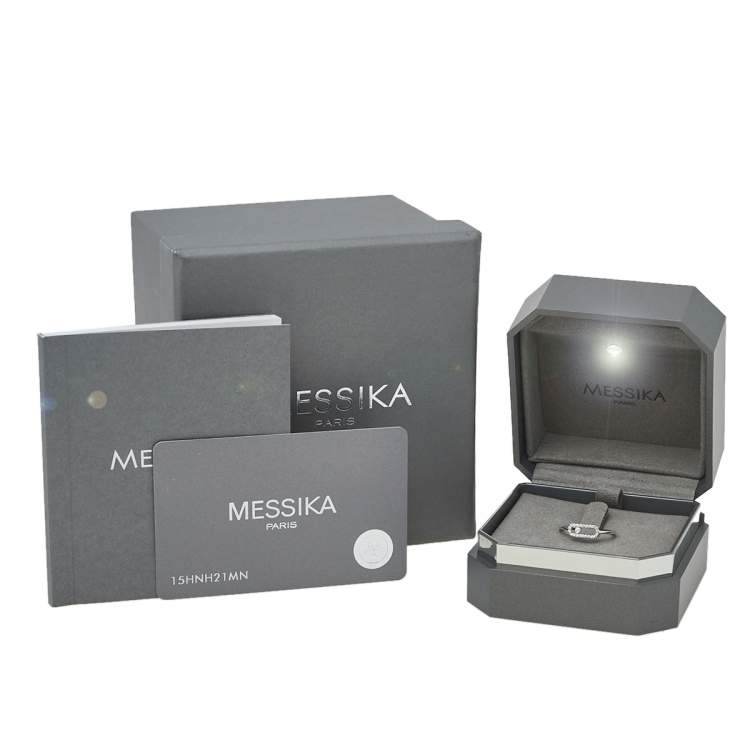 Pre Owned Messika Move Uno Pave Diamond 18K White Gold Ring Size 51