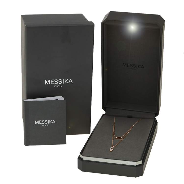 Pre Owned Messika Move Uno 2 Rows Pave Diamond 18K Rose Gold Layered Necklace