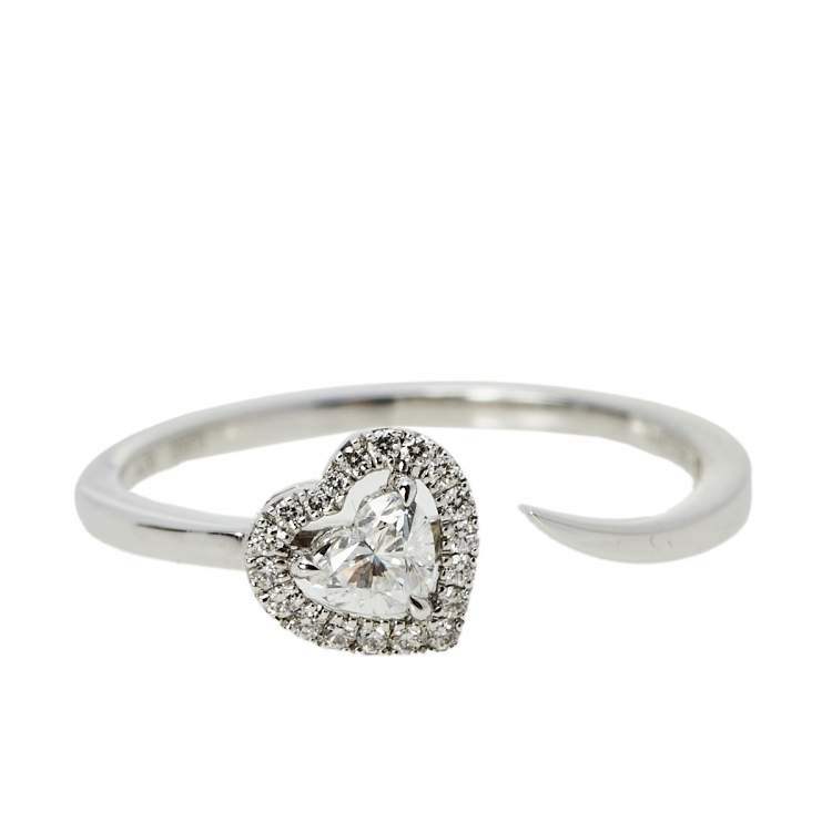 Pre Owned Messika Joy Coeur Diamond 18K White Gold Ring Size 54