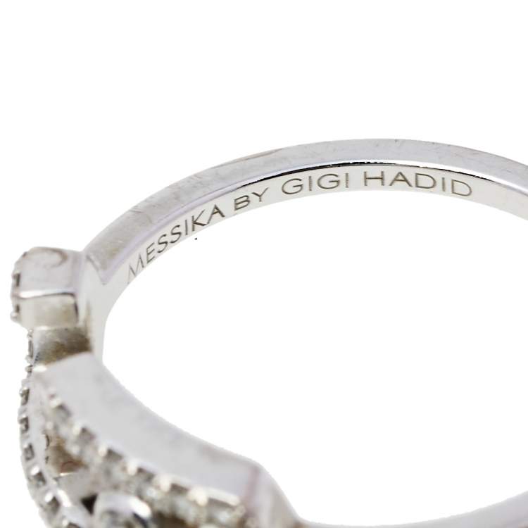 Pre Owned Messika Gigi Hadid Move Addiction Pave Diamond 18K White Gold Ring Size 52