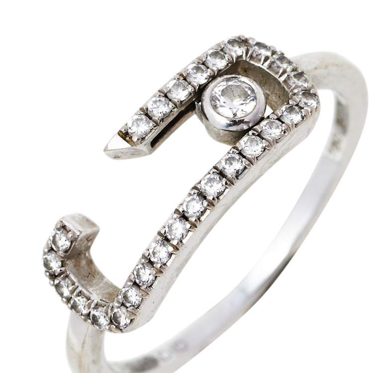 Pre Owned Messika Gigi Hadid Move Addiction Pave Diamond 18K White Gold Ring Size 52