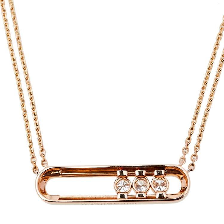 Pre Owned Messika Move Pave Diamond 18K Rose Gold Double Chain Necklace