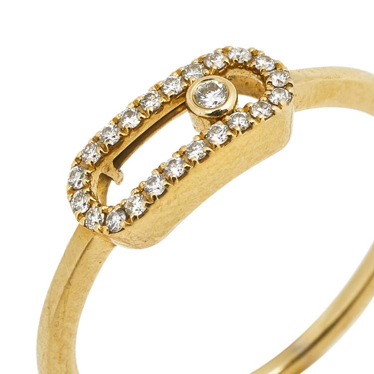 Pre Owned Messika Move Uno Diamond 18K Yellow Gold Ring Size 52