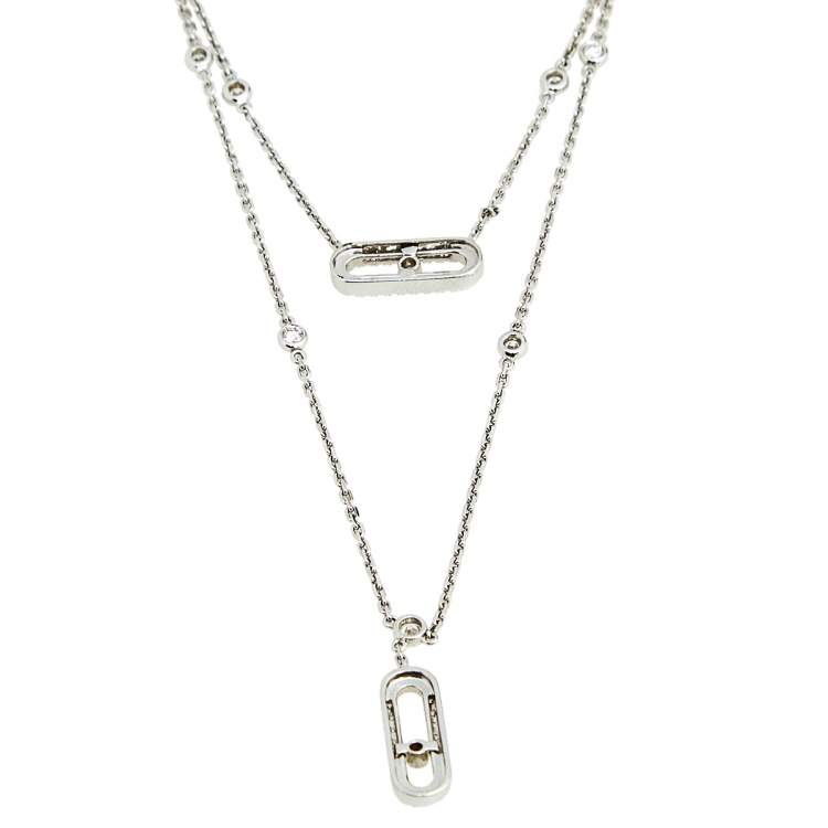 Pre Owned Messika Move Uno 2 Rows Pave Diamond 18k White Gold Necklace