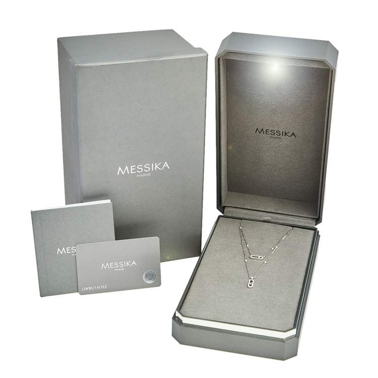 Pre Owned Messika Move Uno 2 Rows Pave Diamond 18k White Gold Necklace