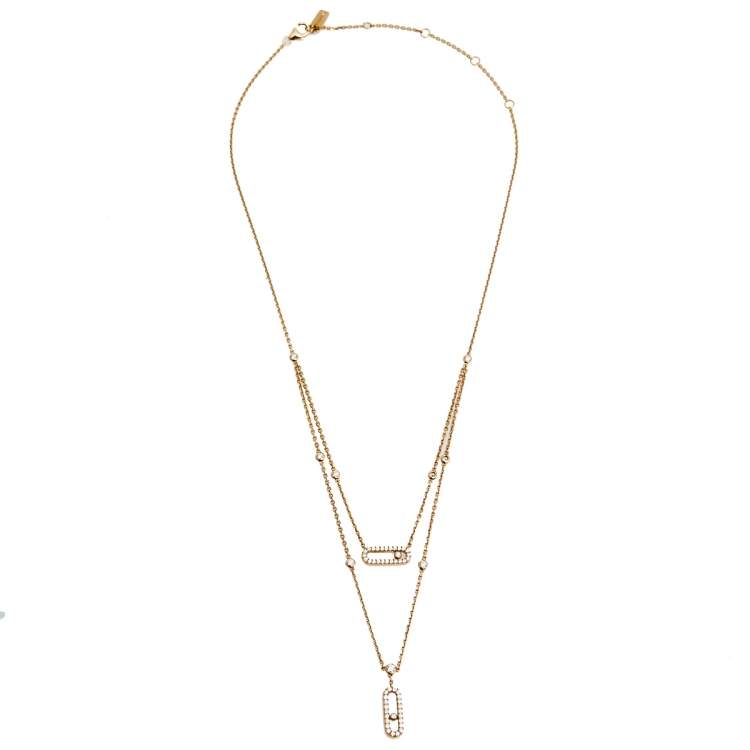مملوكة مسبقًا Messika Move Uno 2 Row Pave Diamond 18k Rose Gold Necklace