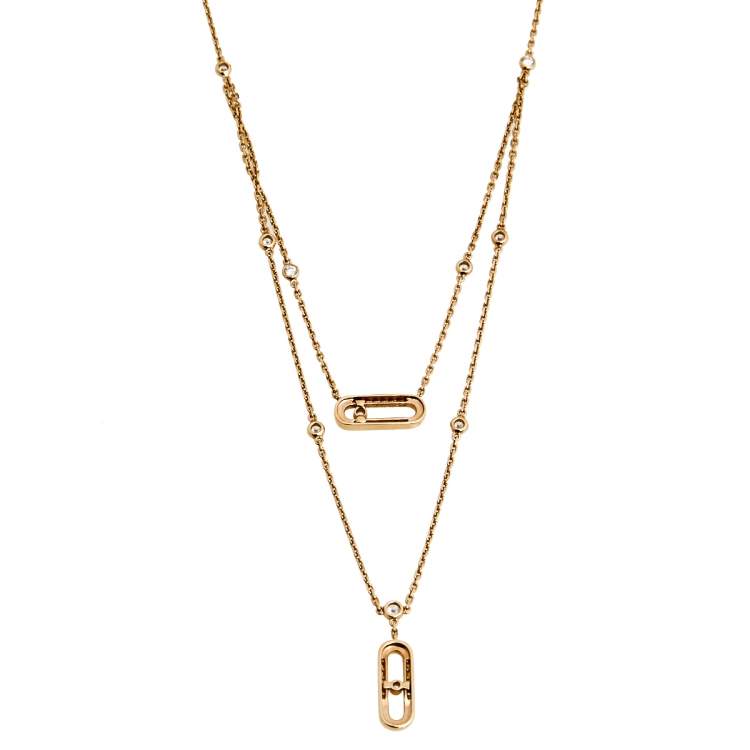مملوكة مسبقًا Messika Move Uno 2 Row Pave Diamond 18k Rose Gold Necklace