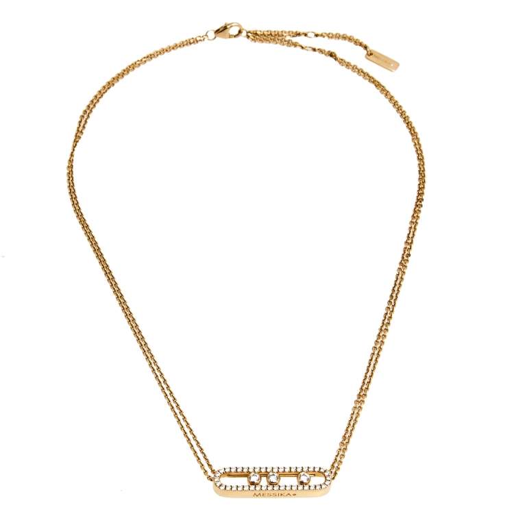 Pre Owned Messika Move Diamond Pave 18K Rose Gold Double Chain Pendant Necklace