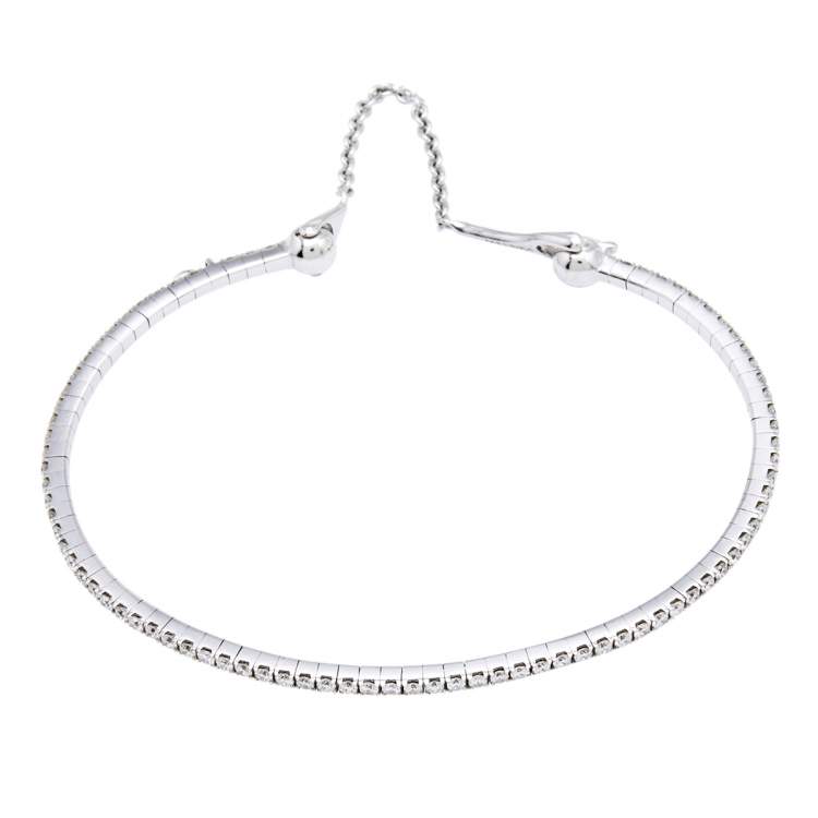 Pre Owned Messika Skinny Diamond 18k White Gold Cuff Bracelet
