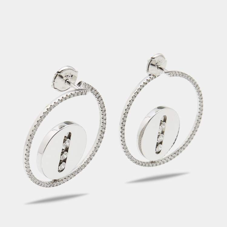 Pre Owned Messika Créoles Lucky Move MM Diamond 18kt White Gold Hoop Earrings 