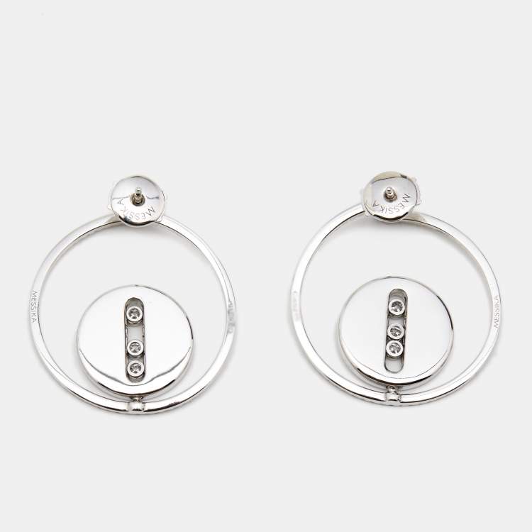 Pre Owned Messika Créoles Lucky Move MM Diamond 18kt White Gold Hoop Earrings 