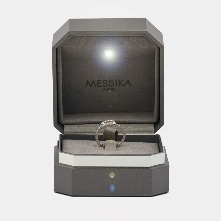 Pre Owned Messika Move Uno Pave Diamond 18K White Gold Ring Size 49