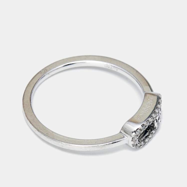 Pre Owned Messika Move Uno Pave Diamond 18K White Gold Ring Size 49