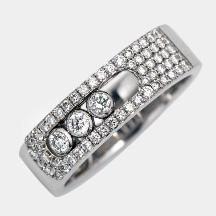 Pre Owned Messika Move Noa Diamond Pave 18k White Gold Ring Size 53