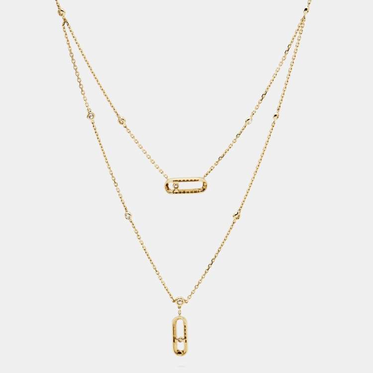 Pre Owned Messika Move Classic 2 Rows Pave Diamond 18k Yellow Gold Necklace