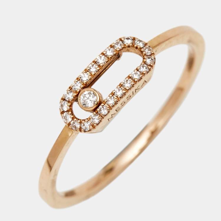 Pre Owned Messika Move Uno Paved Diamond 18k Rose Gold Ring Size 56