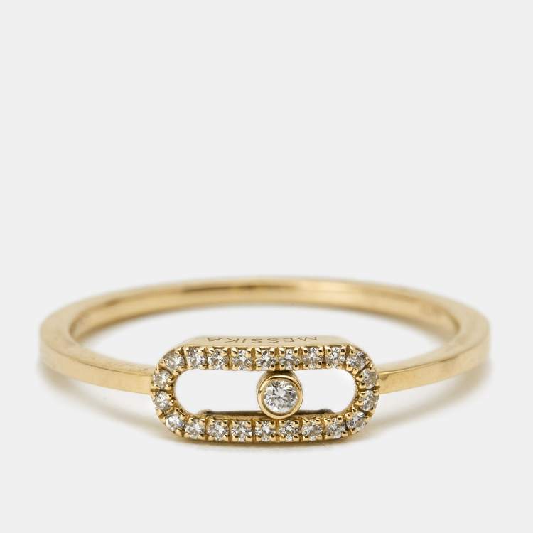 Pre Owned Messika Move Uno Paved Diamonds 18k Yellow Gold Ring Size 56