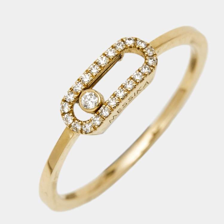 Pre Owned Messika Move Uno Paved Diamonds 18k Yellow Gold Ring Size 56