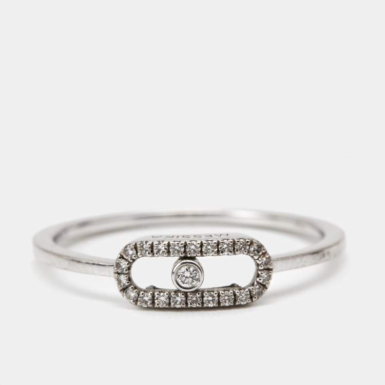 Messika Move Uno Paved Diamonds 18k White Gold Ring Size 56