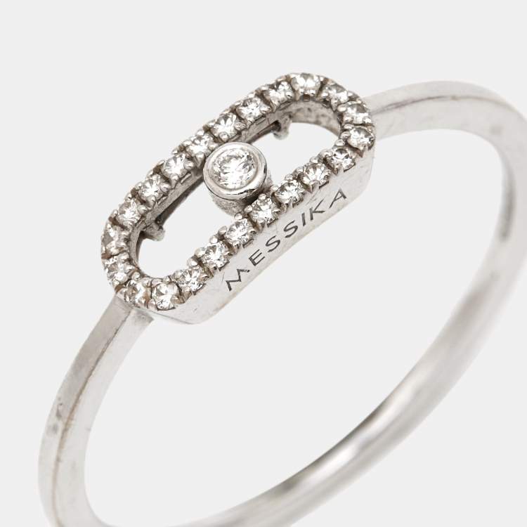 Pre Owned Messika Move Uno Paved Diamonds 18k White Gold Ring Size 56