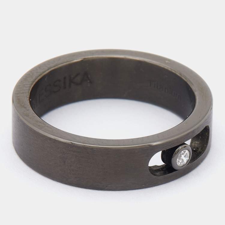 Pre Owned Messika Move Diamond Titanium Graphite Band Ring Size 60