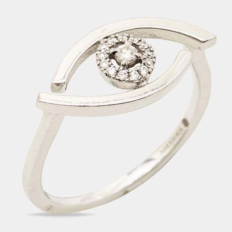 Pre Owned Messika Lucky Eye Diamond 18k White Gold Ring Size 53