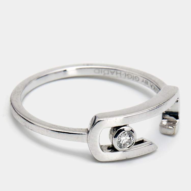 Pre Owned Messika Move By Gigi Hadid Move Addiction Diamond 18k White Gold Ring Size 52